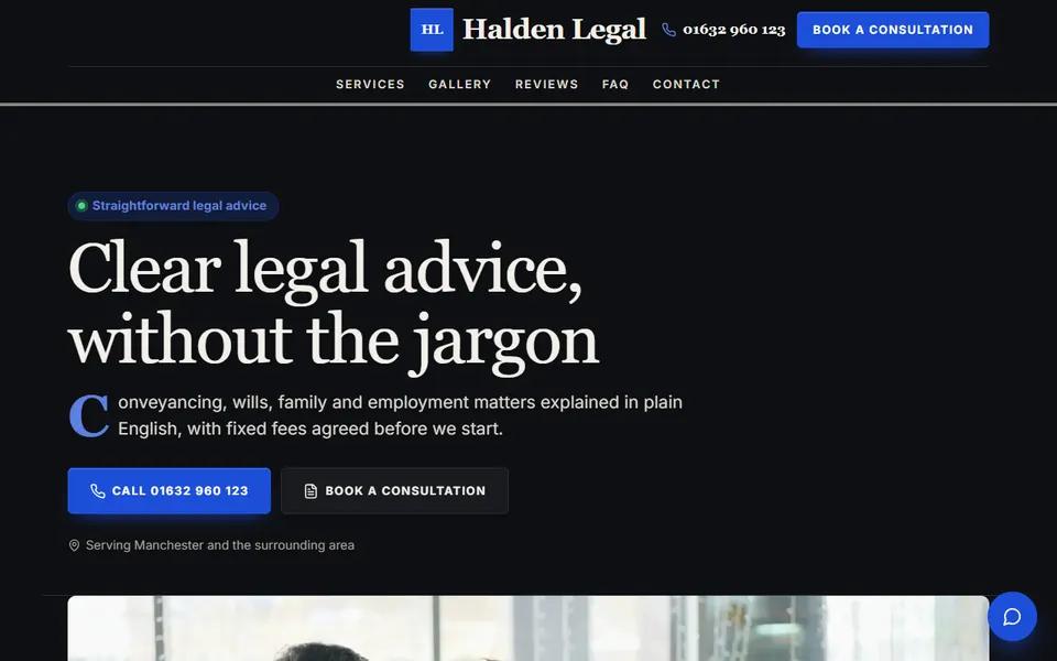 Solicitor example: Home page