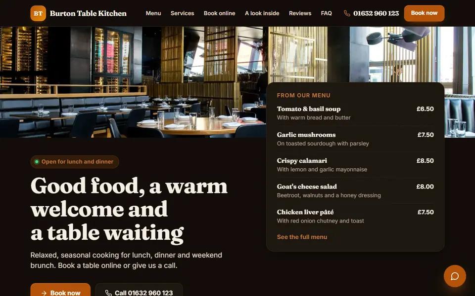 Restaurant example: Home page